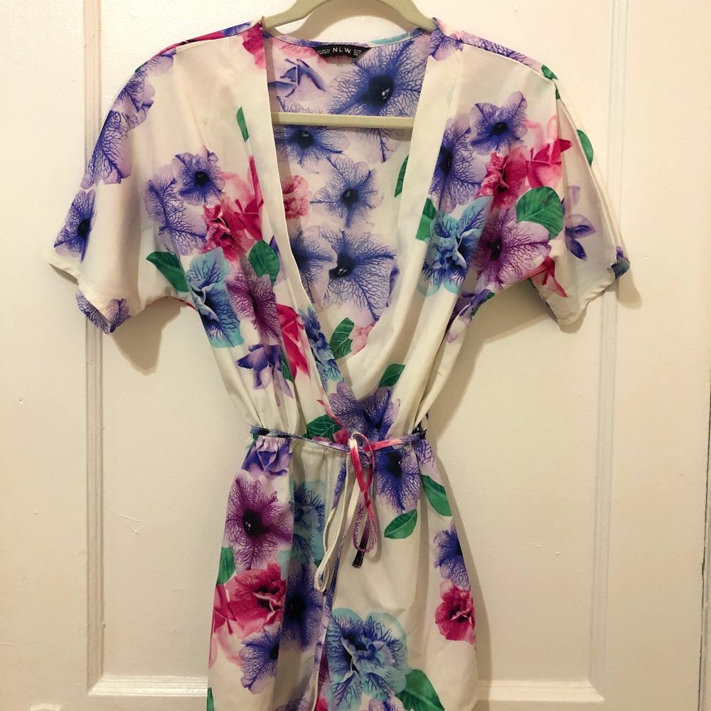 Romper/ Beach Coverup, Kimono-Style Floral, US S